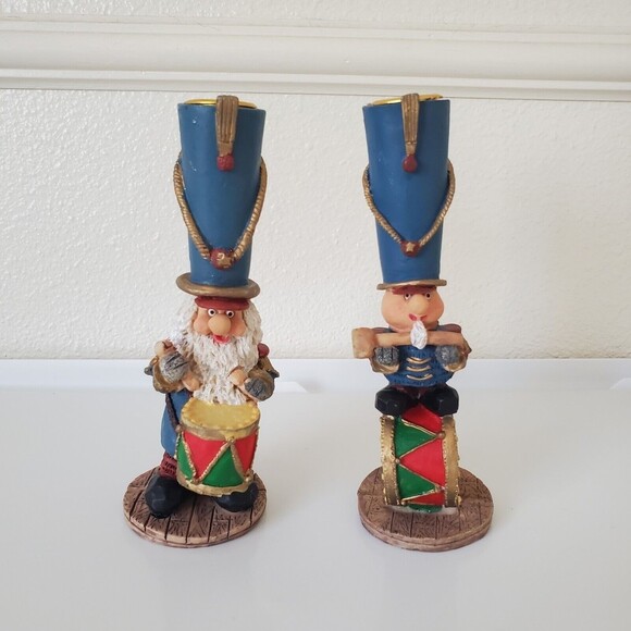 Christmas Candle Holders 7 " Tall Resin set of 2 Solider Drummer Candle Holders - Picture 1 of 11